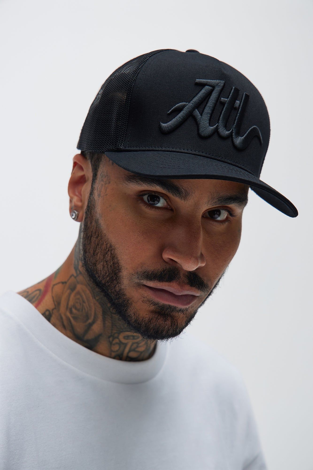 Atlanta Twill Trucker Hat - Black/Black sold by Fashion Nova