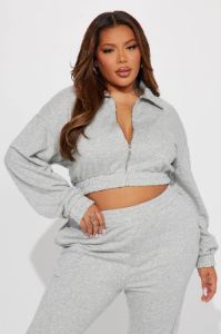 Give It Away Lounge Cropped Jacket - Heather Grey sold by Fashion Nova