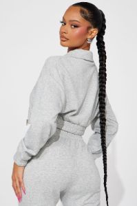 Give It Away Lounge Cropped Jacket - Heather Grey sold by Fashion Nova