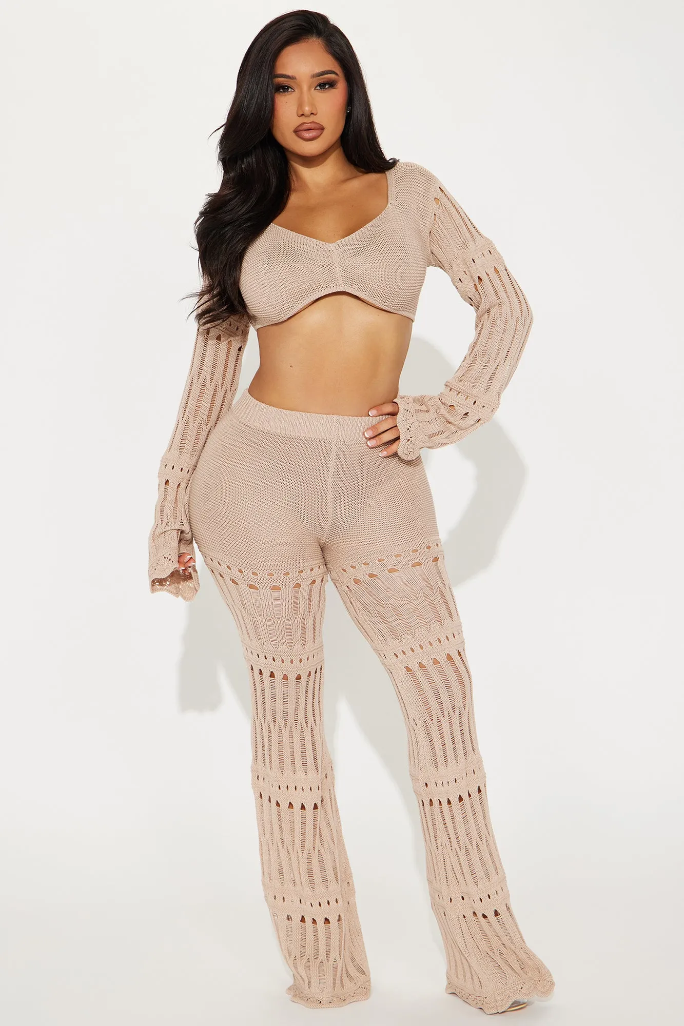 Melanie Crochet Pant Set - Taupe sold by Fashion Nova