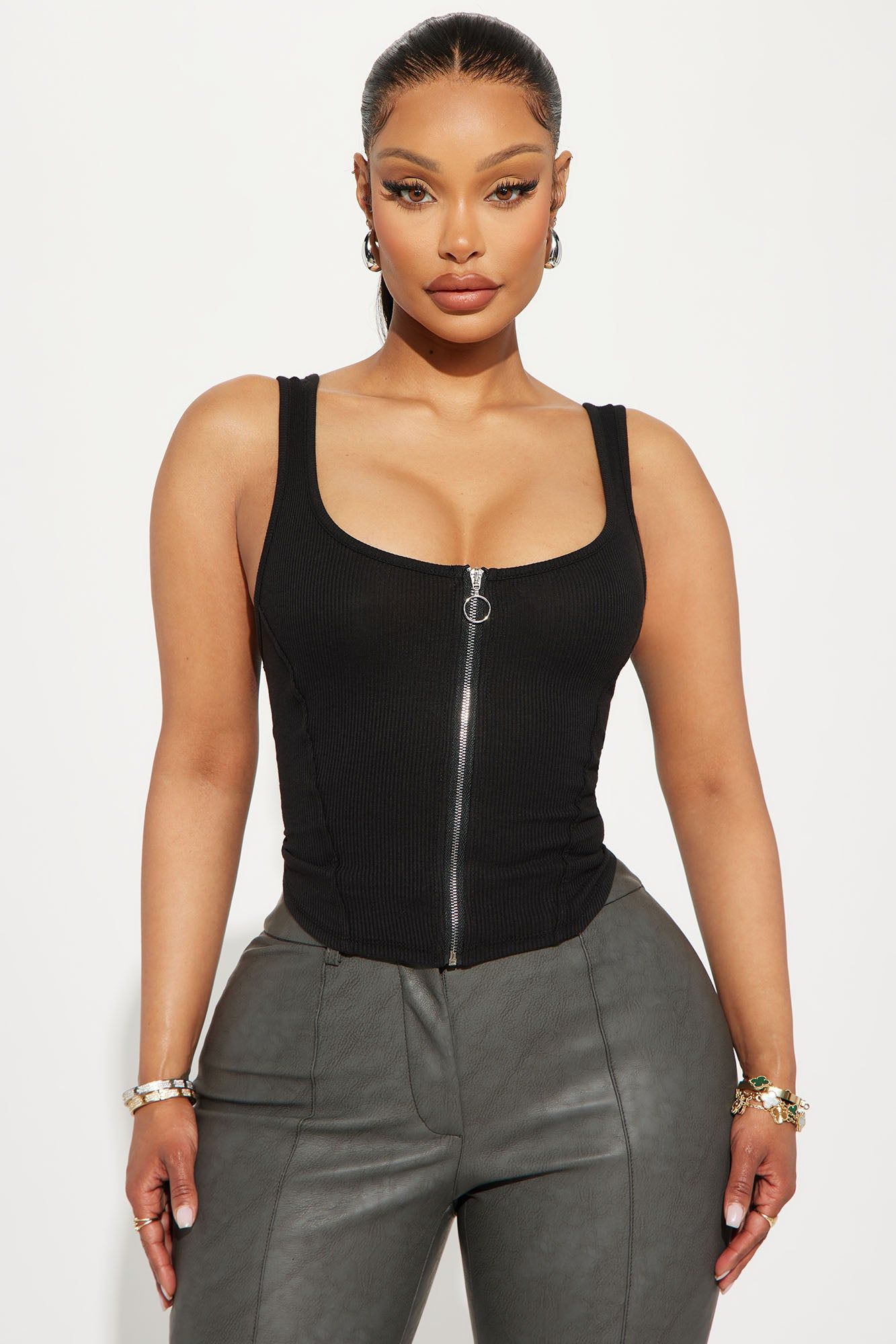 Azelia Zipper Top - Black sold by Fashion Nova