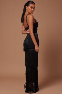 Faye Bandage Fringe Maxi Dress - Black sold by Fashion Nova