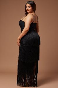 Faye Bandage Fringe Maxi Dress - Black sold by Fashion Nova
