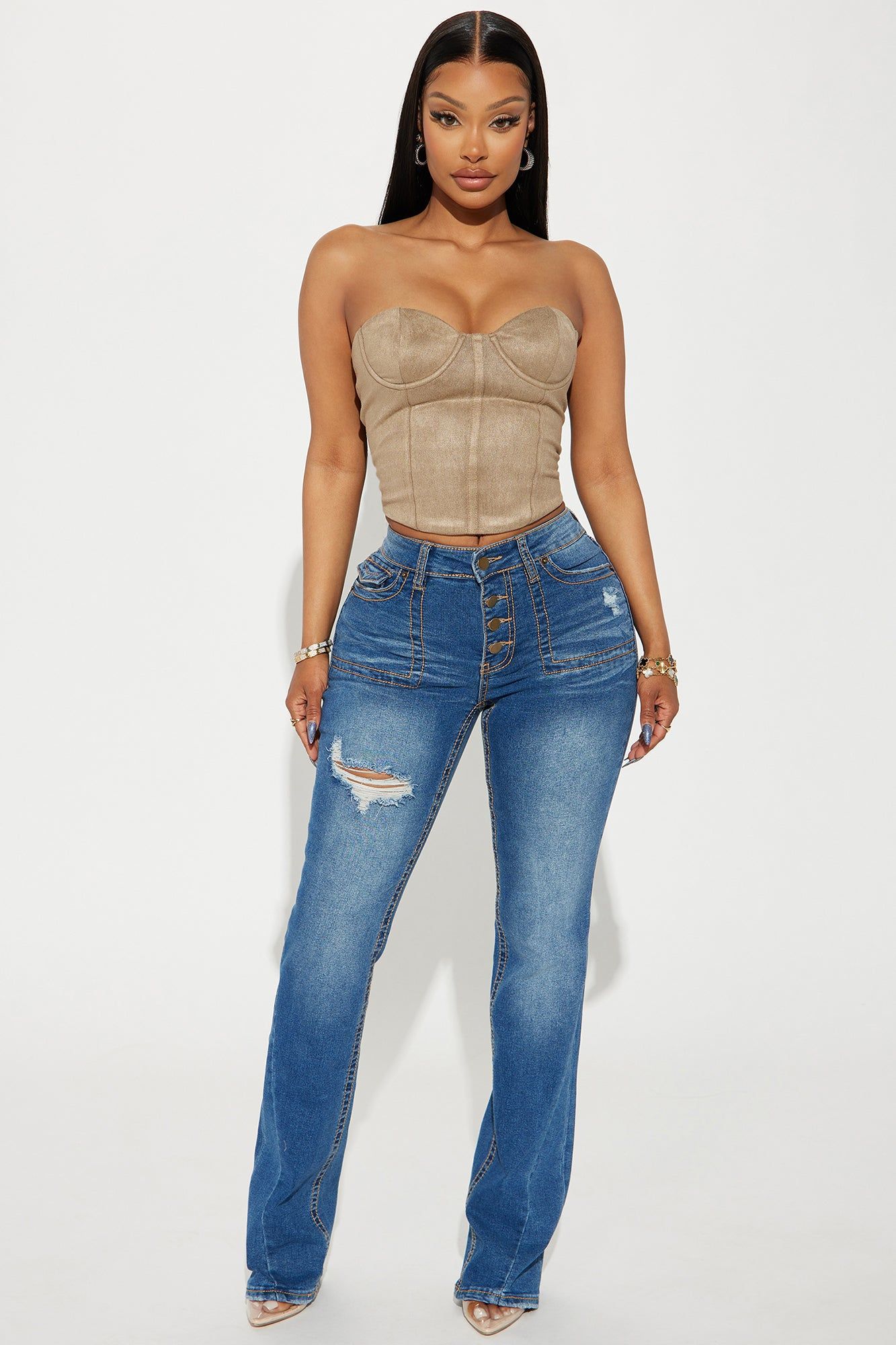 Getting Served Stretch Bootcut Jeans - Medium Wash sold by Fashion Nova