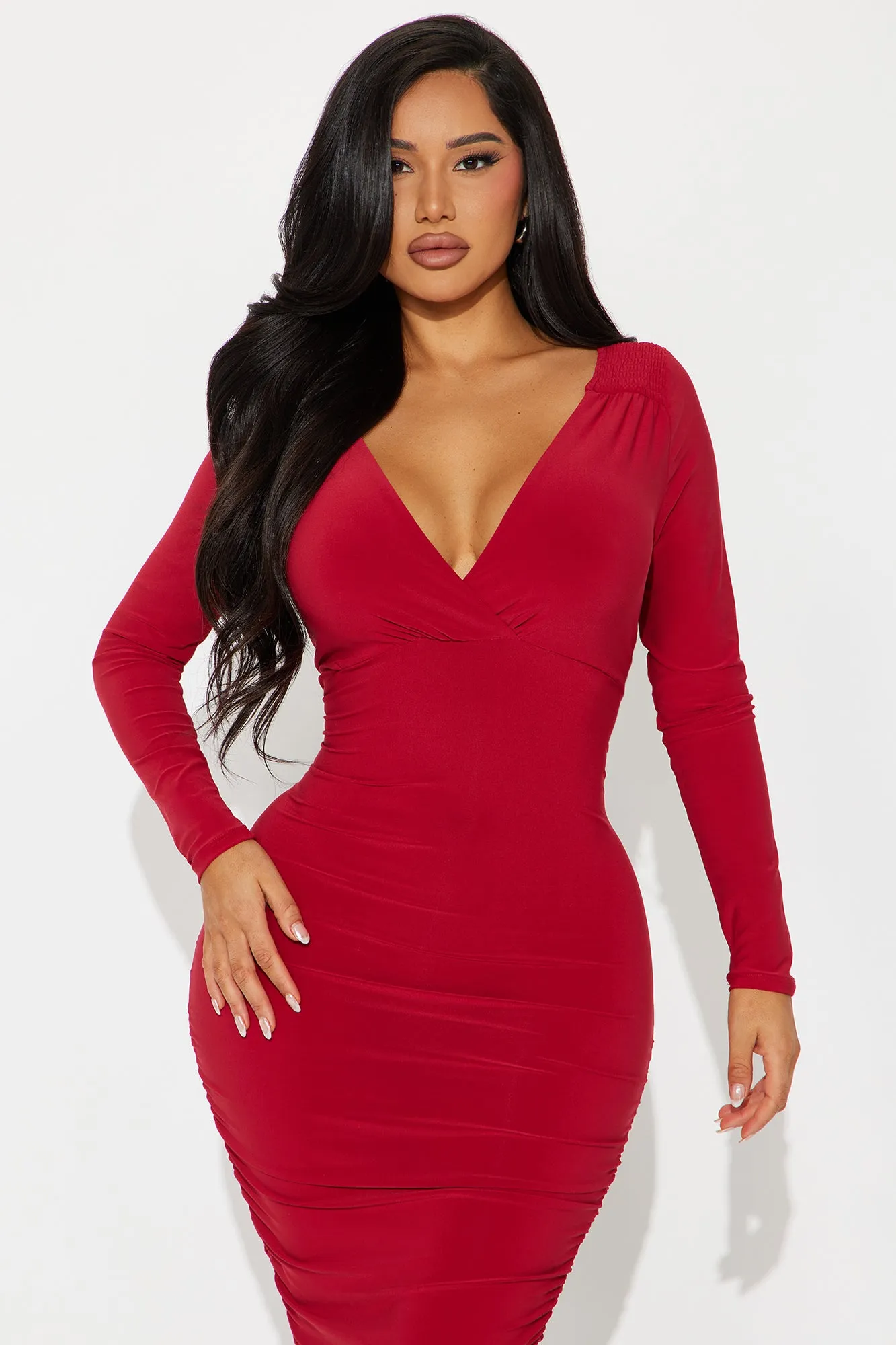 Hannah Long Sleeve Midi Dress - Wine sold by Fashion Nova product image thumbnail 2