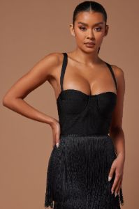 Faye Bandage Fringe Maxi Dress - Black sold by Fashion Nova
