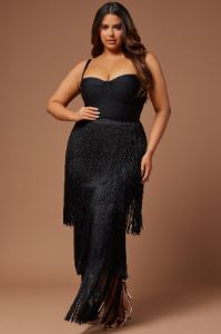 Faye Bandage Fringe Maxi Dress - Black sold by Fashion Nova