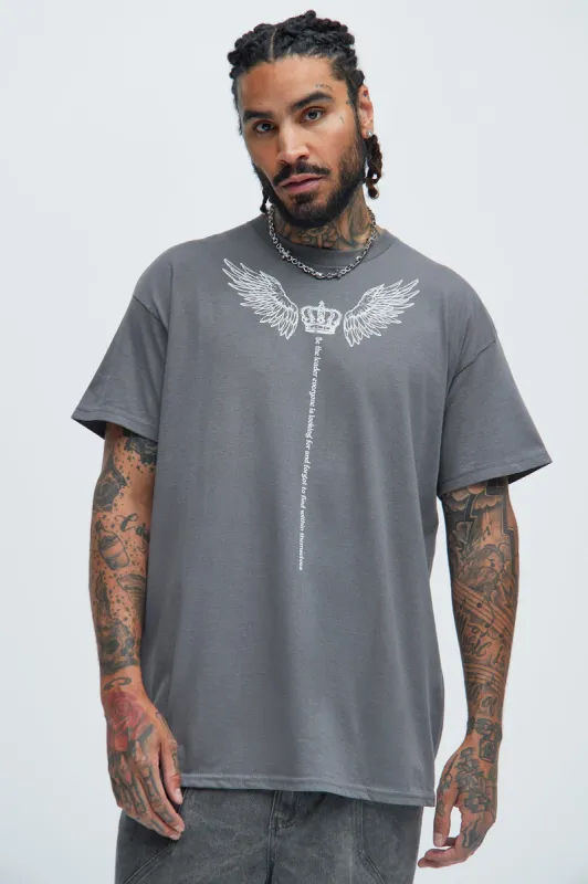 King Moves Only Short Sleeve Tee - Charcoal sold by Fashion Nova