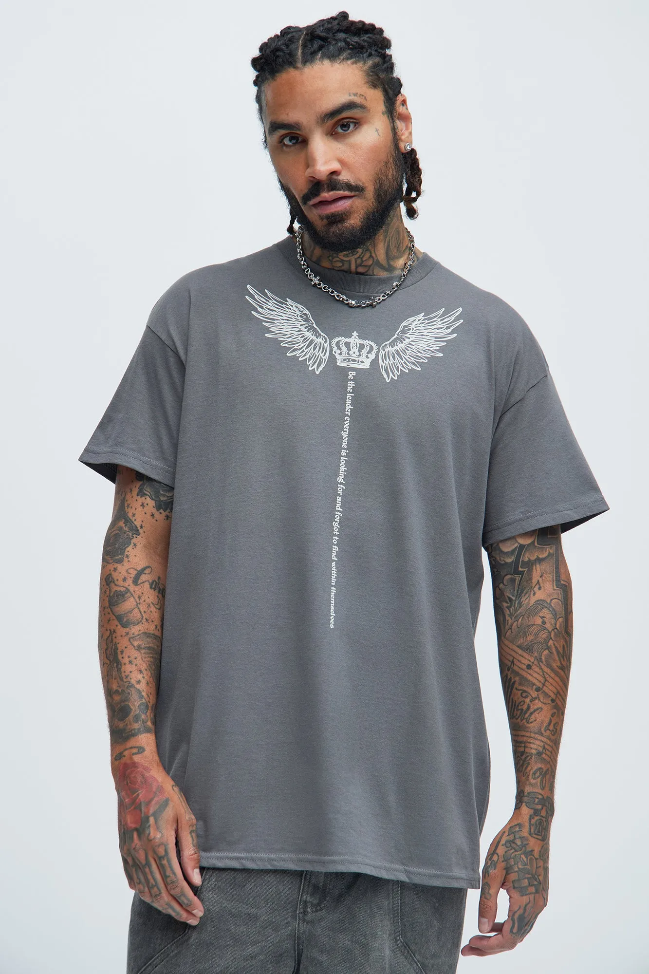 King Moves Only Short Sleeve Tee - Charcoal sold by Fashion Nova