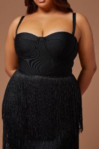 Faye Bandage Fringe Maxi Dress - Black sold by Fashion Nova