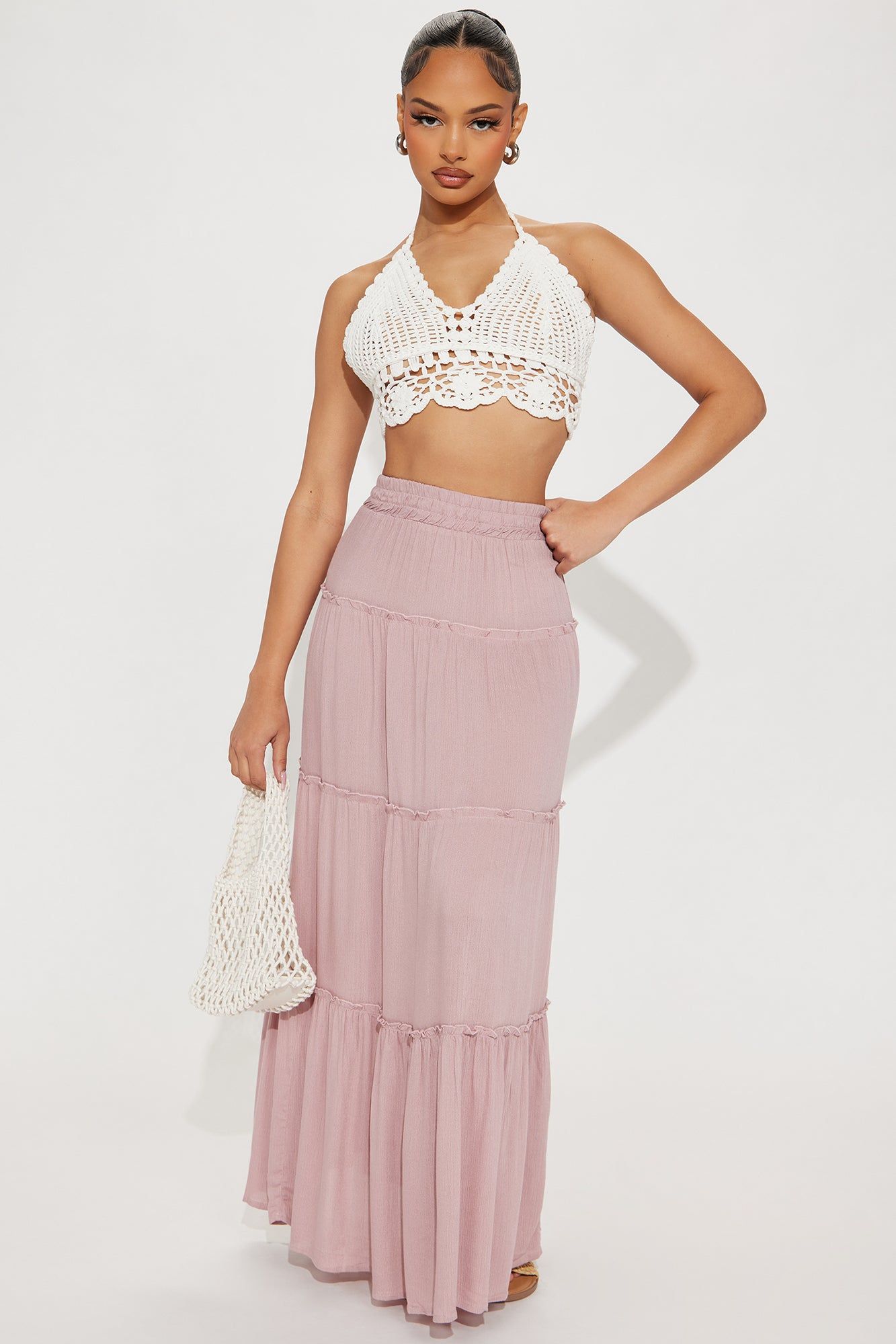Romy Tiered Gauze Maxi Skirt - Rose sold by Fashion Nova
