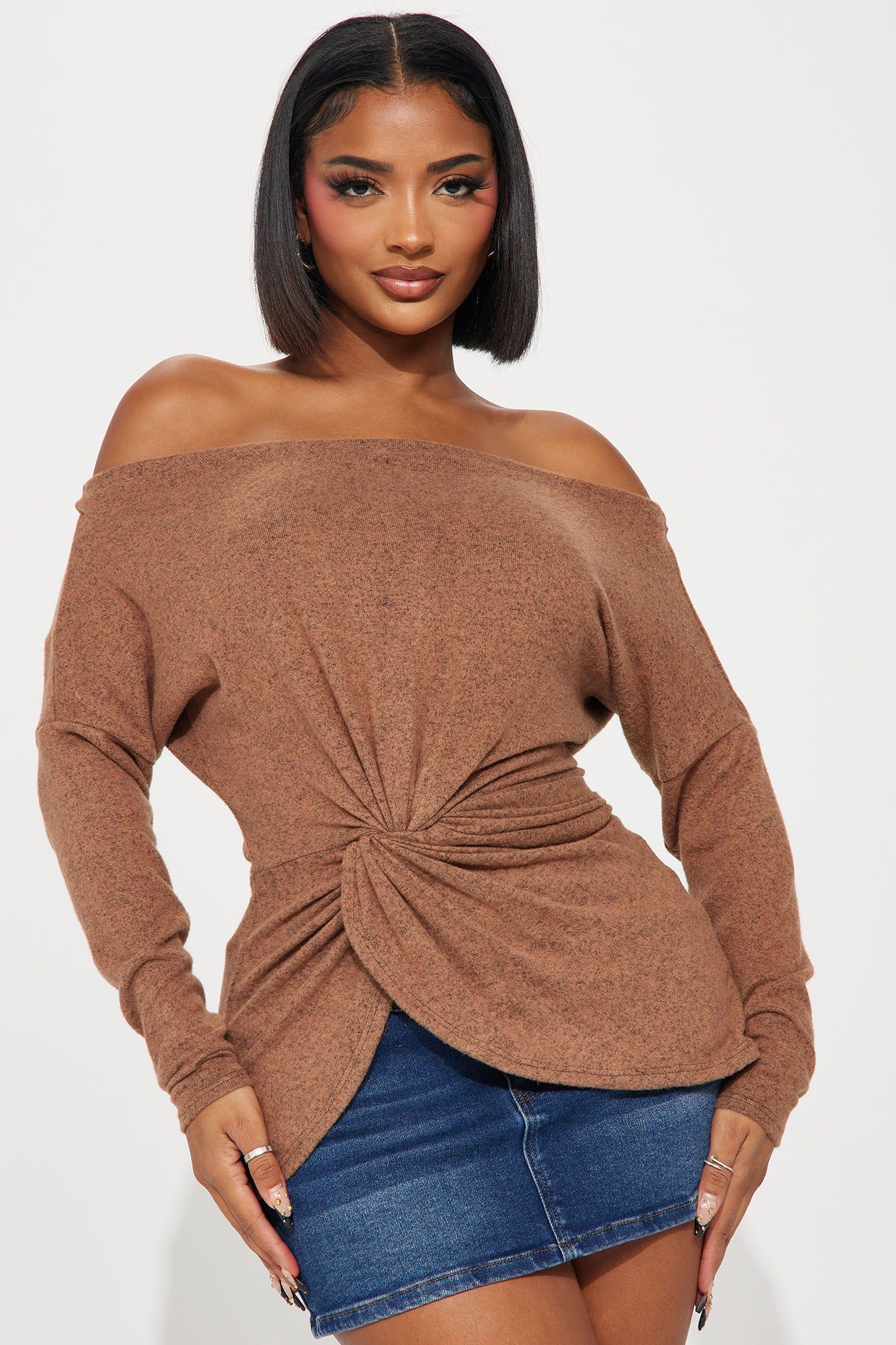 Simply Flawless Off Shoulder Top - Taupe sold by Fashion Nova