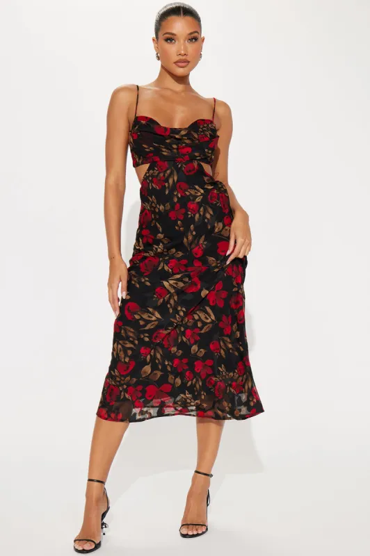 Picking Petals Chiffon Maxi Dress - Red sold by Fashion Nova