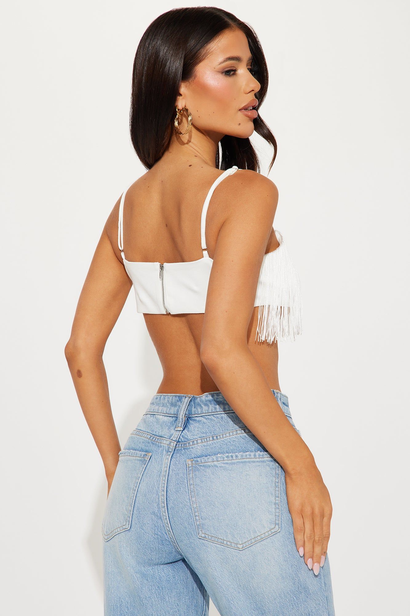 Pull Up Fringe Crop Top - White sold by Fashion Nova product image thumbnail 3