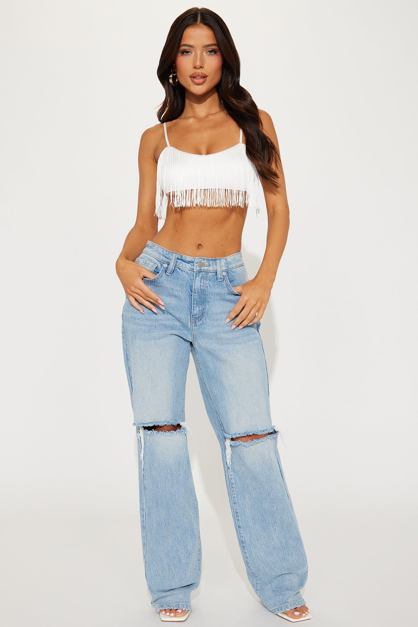 Pull Up Fringe Crop Top - White sold by Fashion Nova product image thumbnail 2