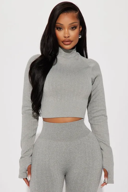 Wonderland Cable Knit Active Top - Charcoal sold by Fashion Nova