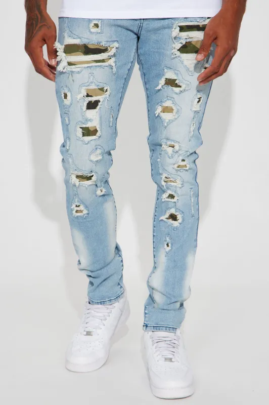 Fuel The Fire Stacked Skinny Jeans - Light Blue Wash sold by Fashion Nova