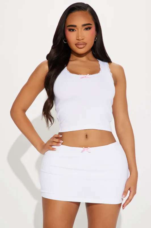 Bow Love Ribbed Skirt Set - White sold by Fashion Nova