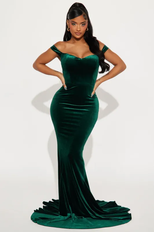 Alora Velvet Maxi Gown - Hunter sold by Fashion Nova