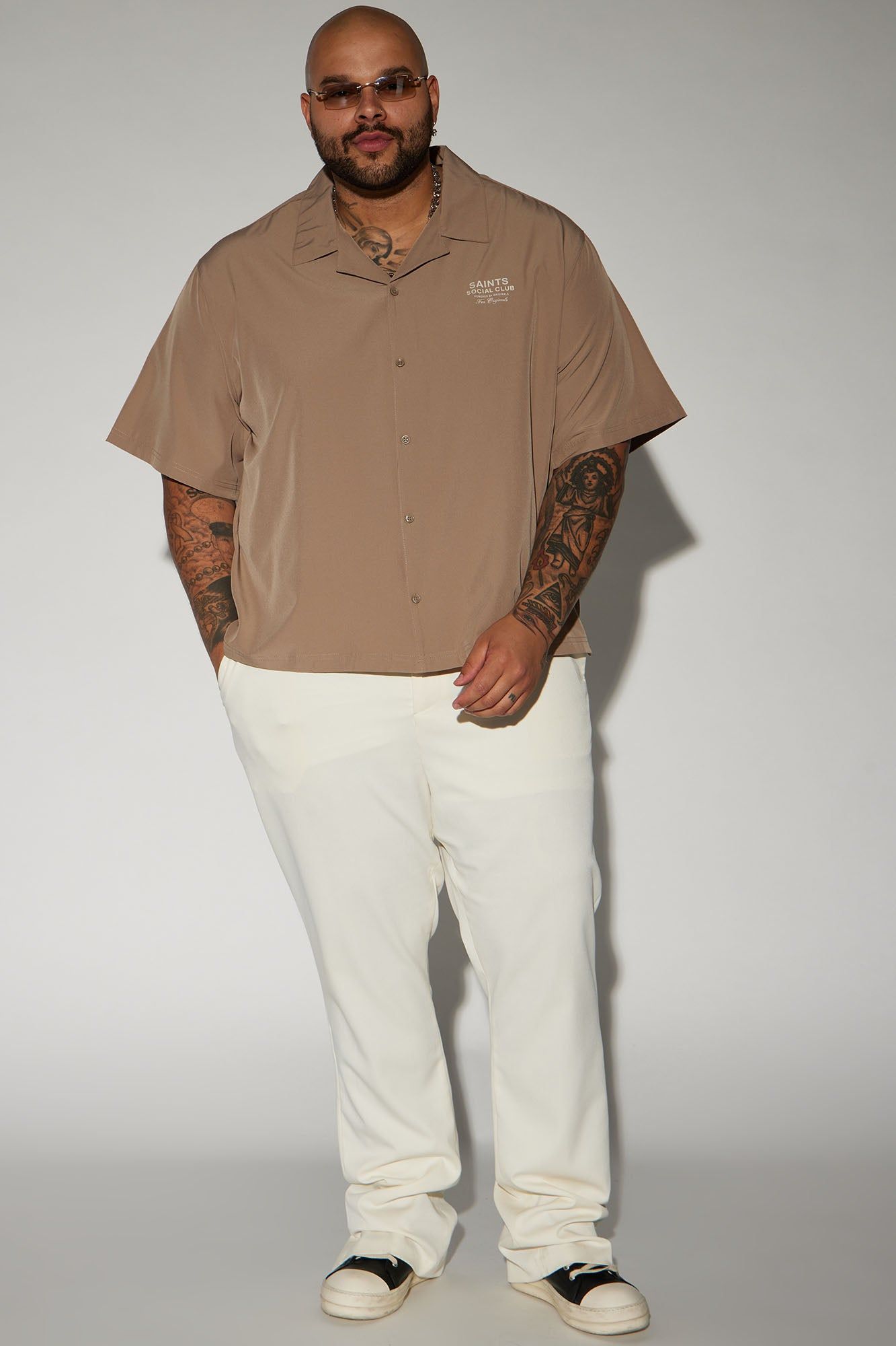 Saints Social Club Button Up Shirt - Taupe sold by Fashion Nova product image thumbnail 5