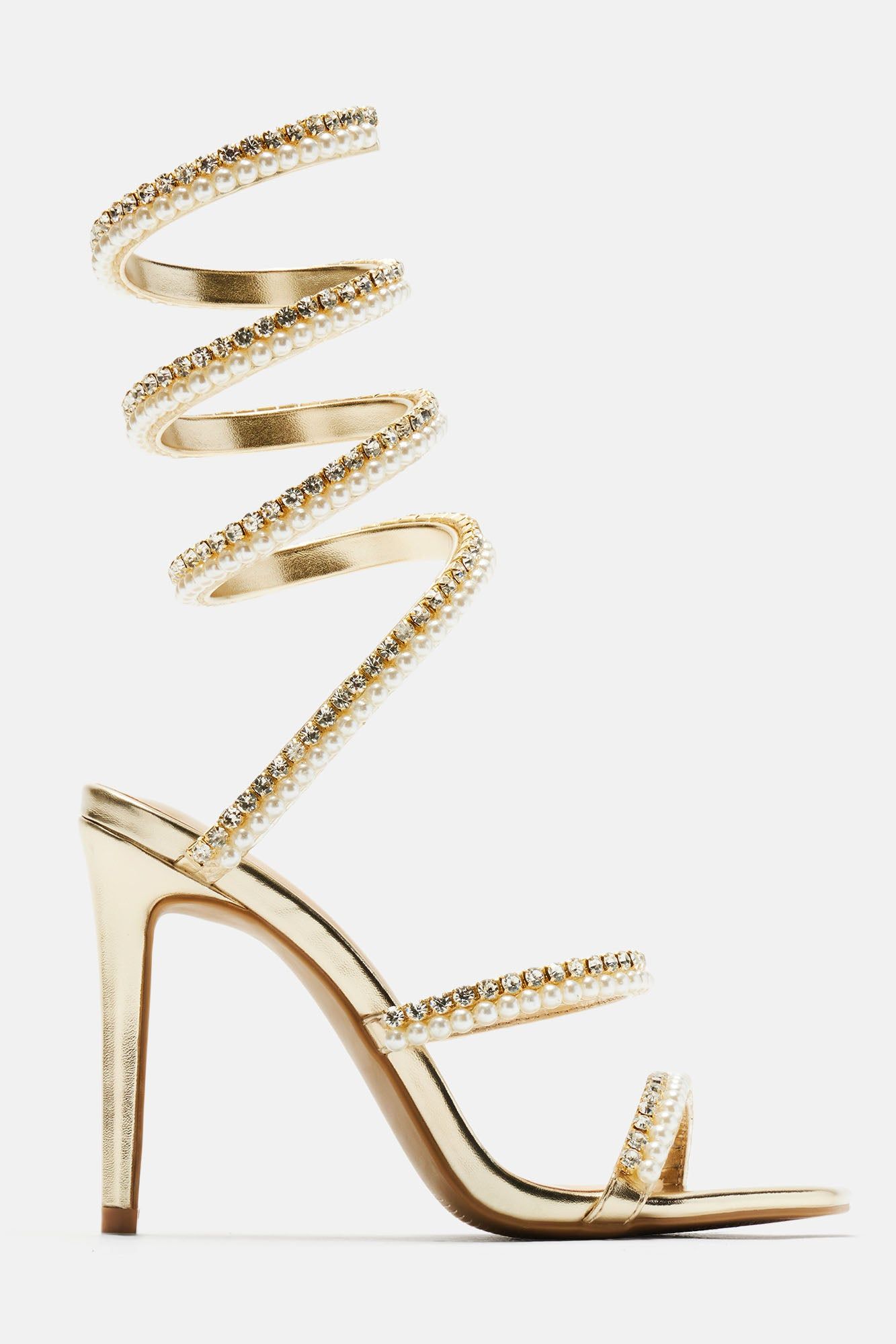 Maeve Embellished Pearl Wrap Up Heels - Gold sold by Fashion Nova product image thumbnail 5