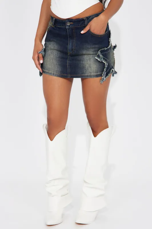 A New Me Tinted Denim Star Mini Skirt - Dark Wash sold by Fashion Nova