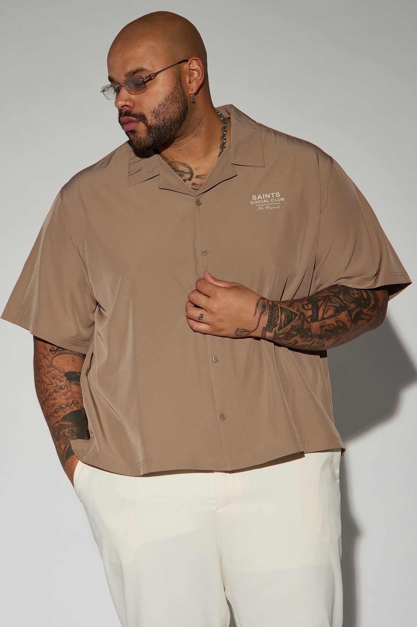 Saints Social Club Button Up Shirt - Taupe sold by Fashion Nova product image thumbnail 4