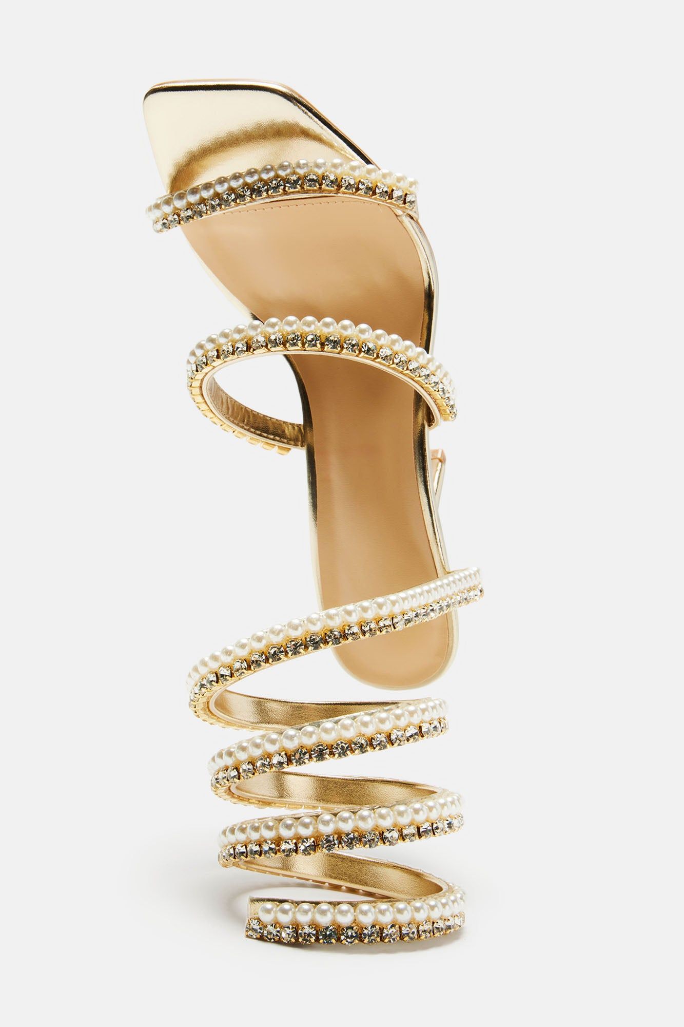 Maeve Embellished Pearl Wrap Up Heels - Gold sold by Fashion Nova product image thumbnail 3