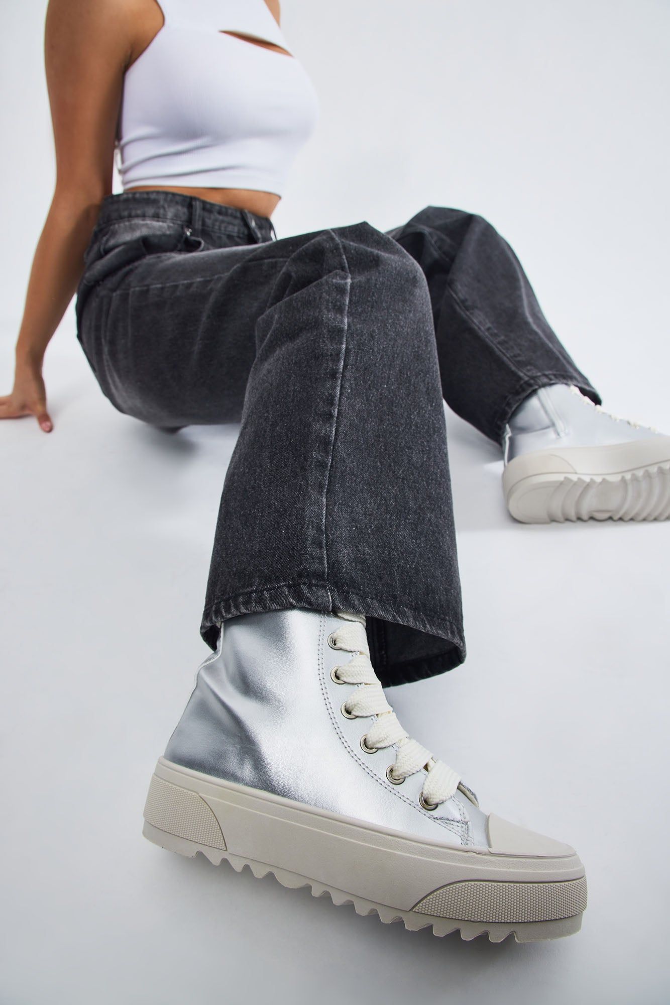 Showing You Something Sneakers - Silver sold by Fashion Nova