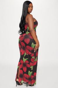Remi Printed Mesh Maxi Dress - Red/combo sold by Fashion Nova