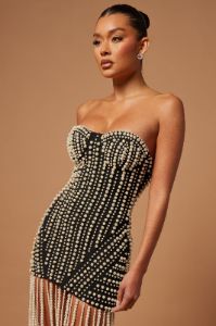 Eloise Pearl Bandage Mini Dress - Black sold by Fashion Nova
