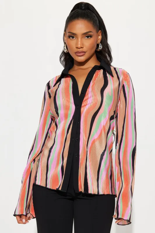 Serenity Button Down Top - Orange/combo sold by Fashion Nova