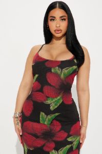 Remi Printed Mesh Maxi Dress - Red/combo sold by Fashion Nova
