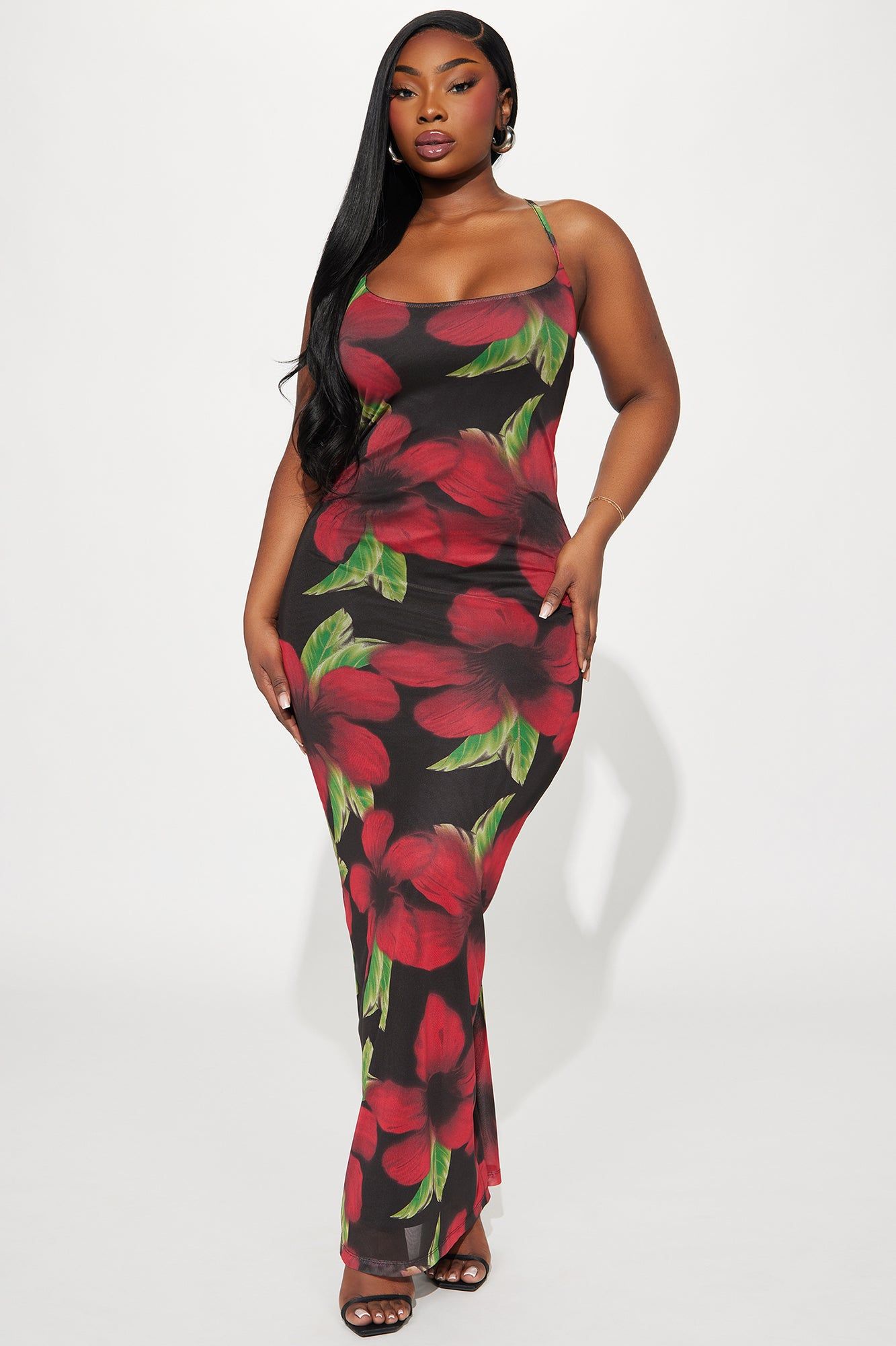 Remi Printed Mesh Maxi Dress - Red/combo sold by Fashion Nova