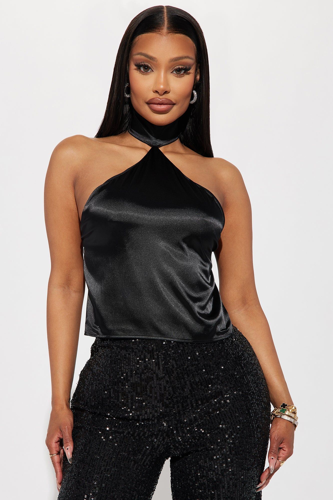 Sharon Satin Top - Black sold by Fashion Nova