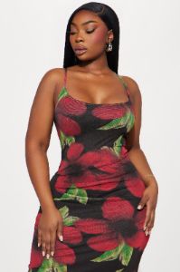 Remi Printed Mesh Maxi Dress - Red/combo sold by Fashion Nova