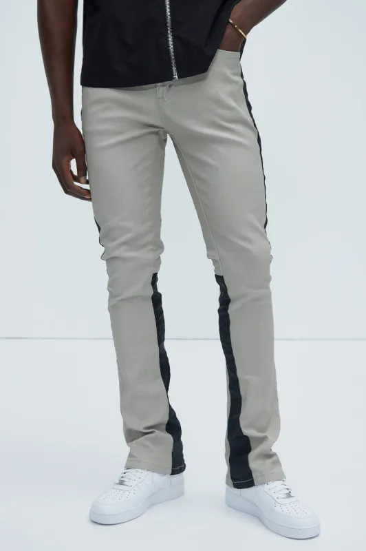 Two Panel Coated Flared Pants - Grey/combo sold by Fashion Nova