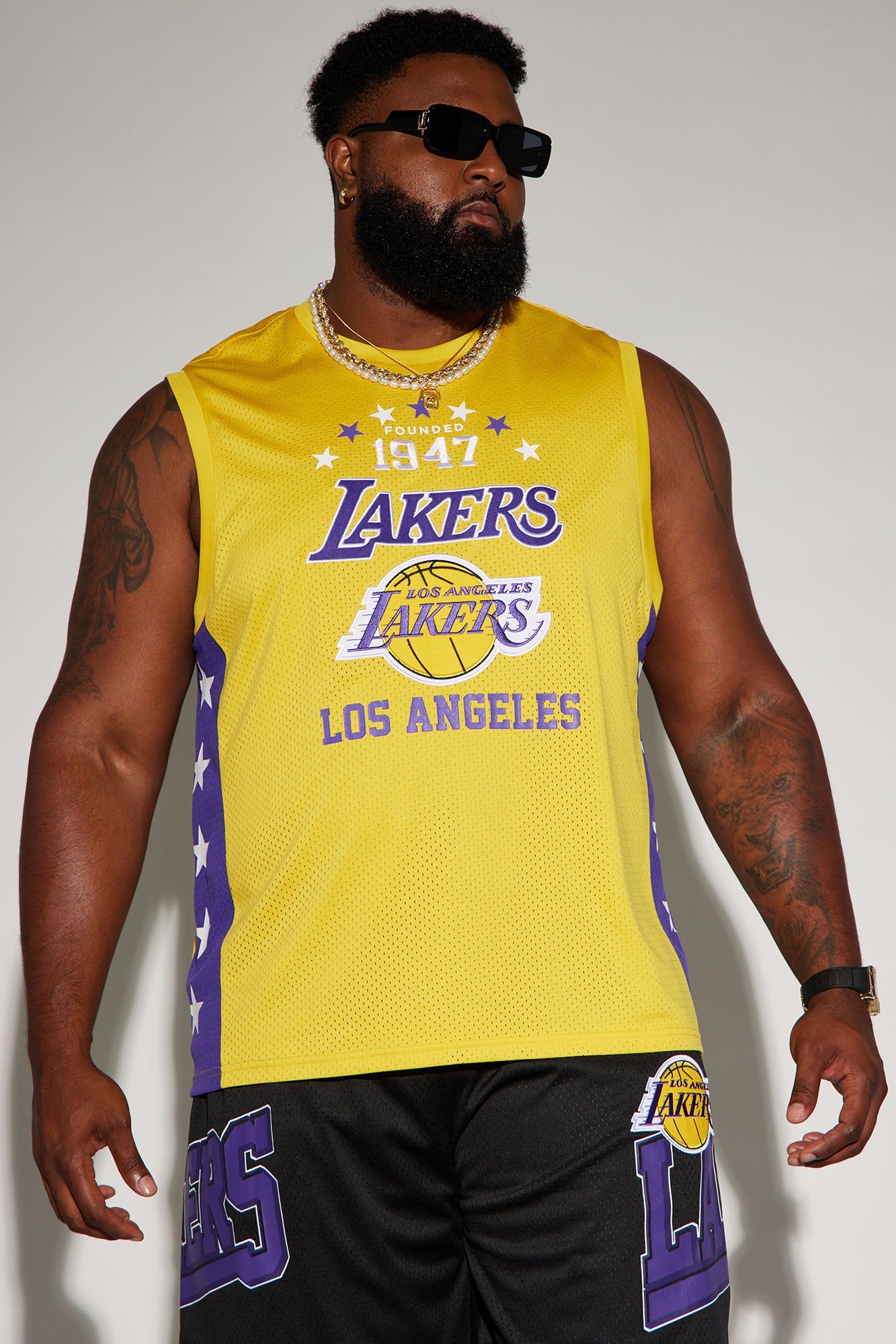 Lakers Buzzer Beater Mesh Tank - Gold sold by Fashion Nova