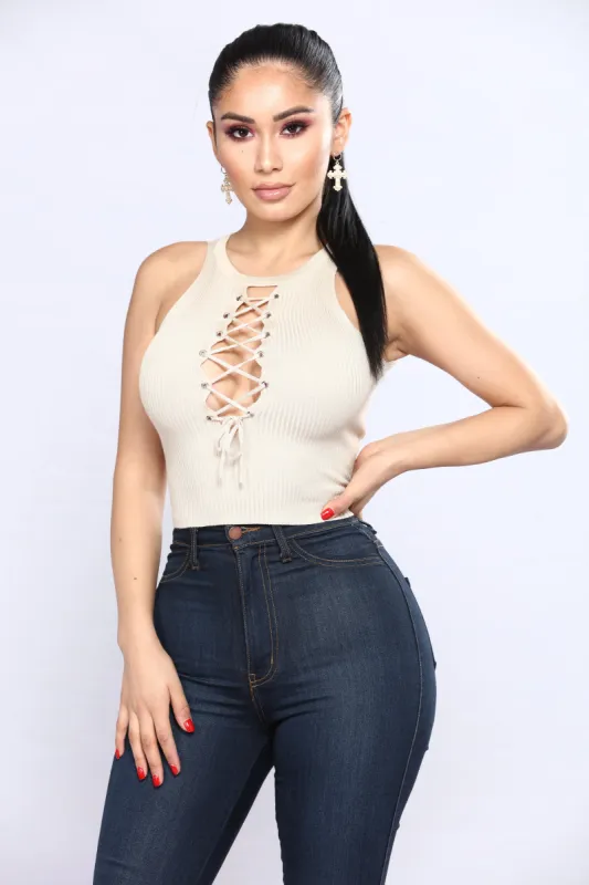 Jemma Lace Up Crop Tank - Taupe sold by Fashion Nova