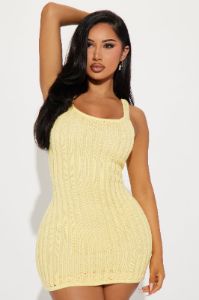 Lily Crochet Mini Dress - Yellow sold by Fashion Nova