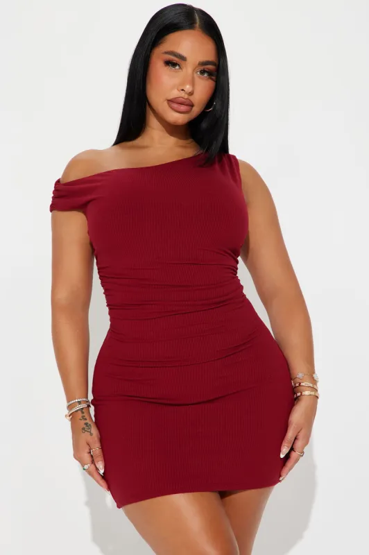 Beloved One Ribbed Mini Dress - Burgundy sold by Fashion Nova
