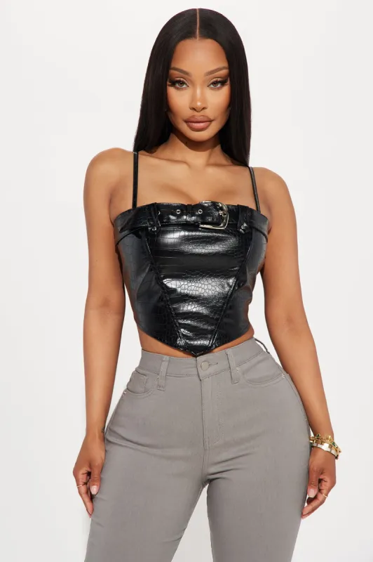 Get With It Buckle Top - Black sold by Fashion Nova