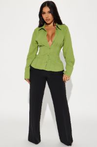 Ellie Pleated Shirt - Green sold by Fashion Nova