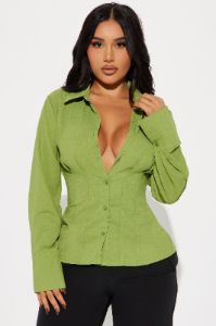 Ellie Pleated Shirt - Green sold by Fashion Nova