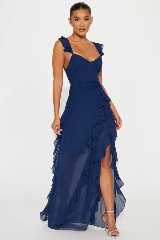 Claire Chiffon Maxi Dress - Navy sold by Fashion Nova