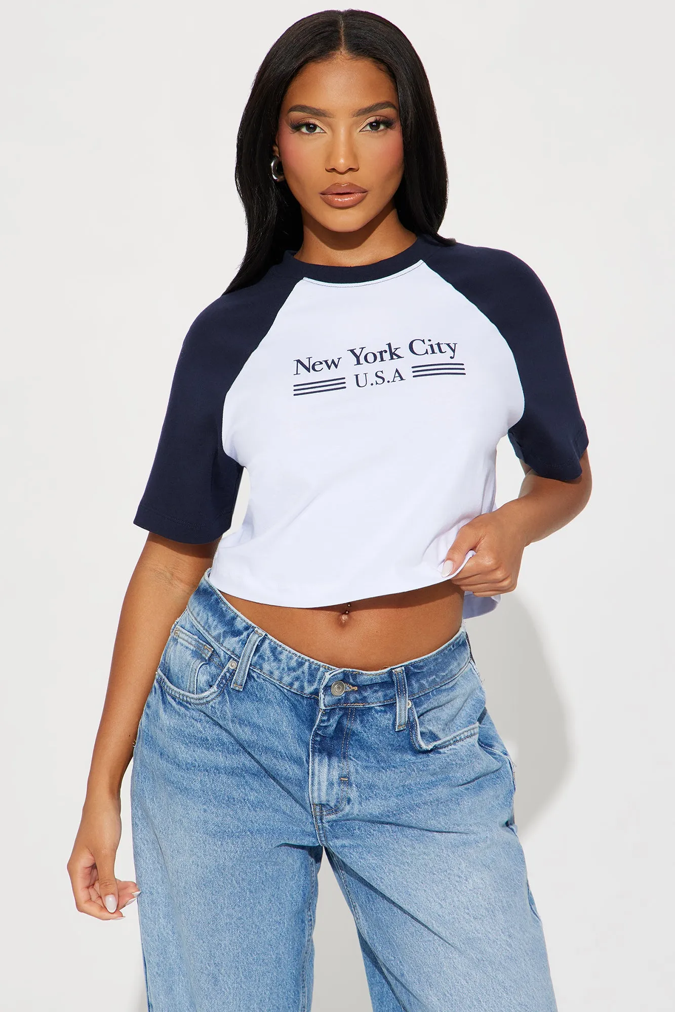 New York City Raglan Tee - White/combo sold by Fashion Nova