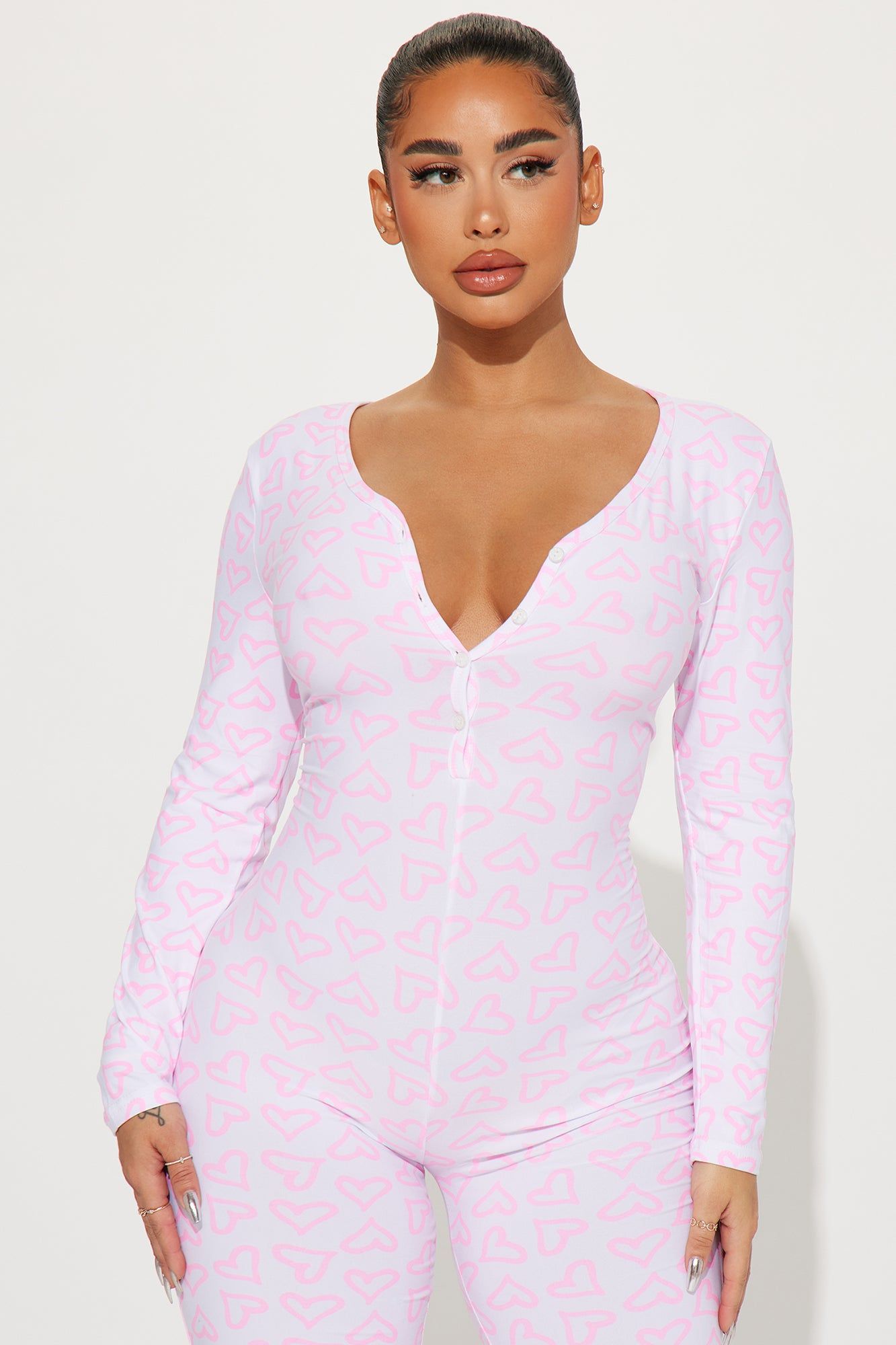 All My Heart PJ Jumpsuit Onesie - White/Pink sold by Fashion Nova product image thumbnail 2