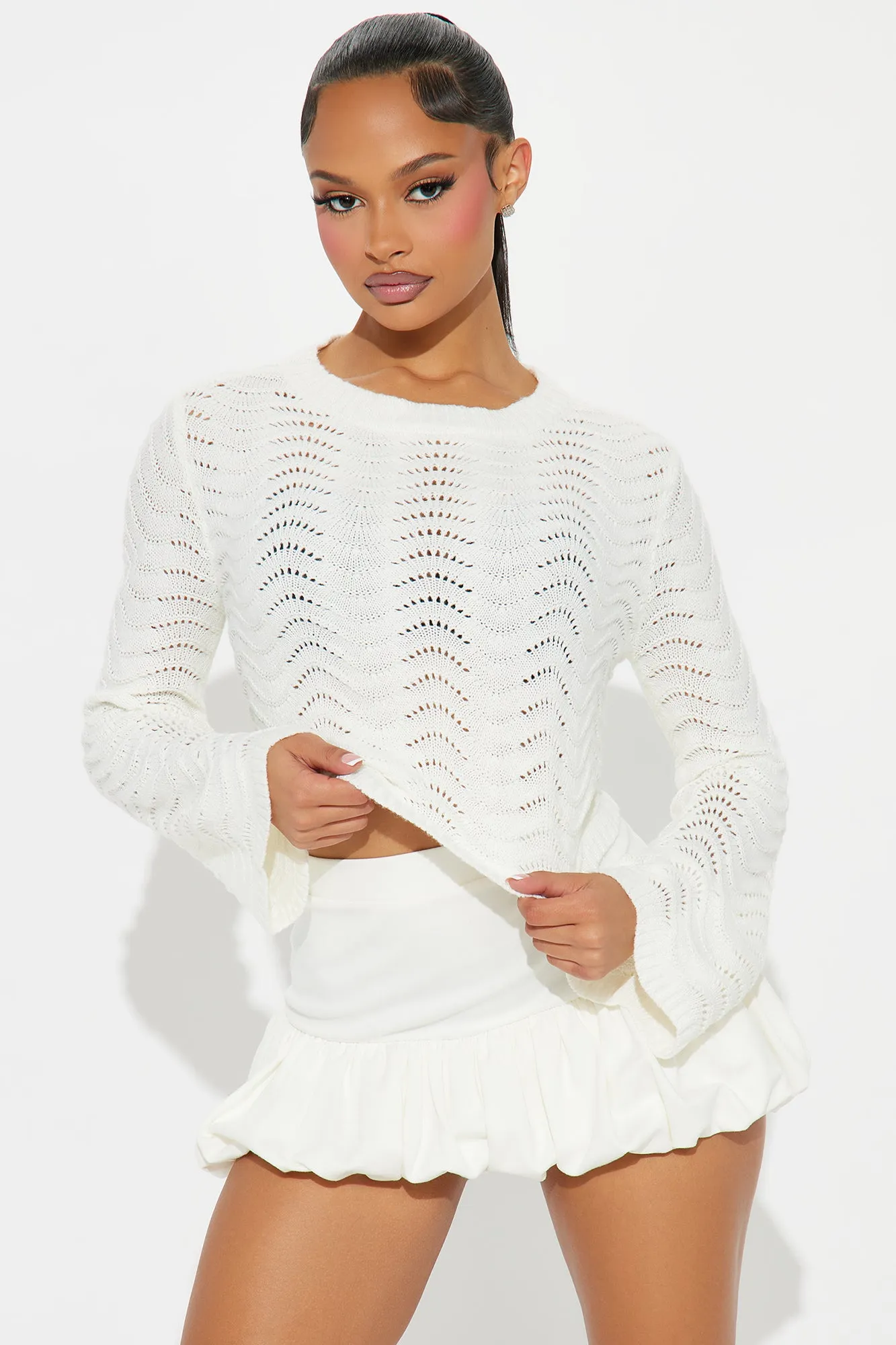 Ride My Wave Pointelle Sweater - Ivory sold by Fashion Nova