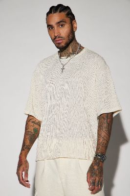 Randalls Plisse Boxy Short Sleeve Tee - Off White made by Fashion Nova