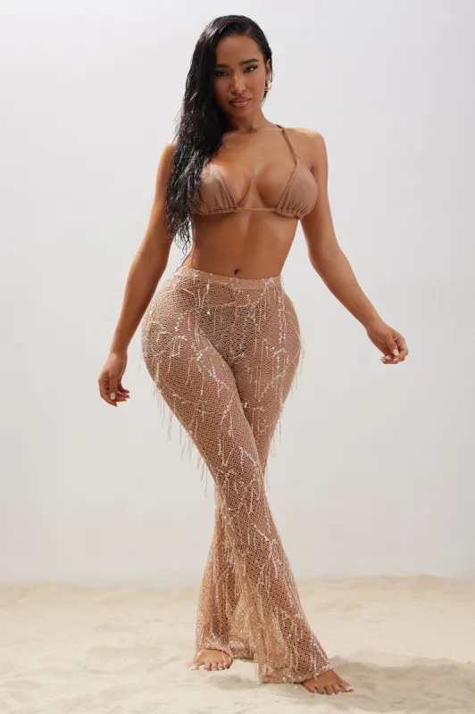 Drinks On Me Sequin Cover Up Pants - Mocha sold by Fashion Nova